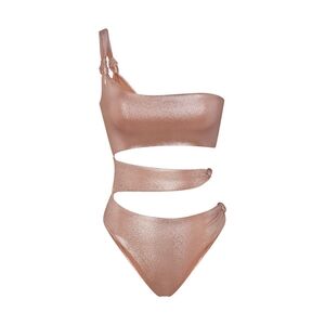 SKIMS Liquid Shine Metallic One-Shoulder Cutout Monokini Swimsuit.